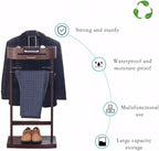 Suit Valet Stand for Men, Freestanding Clothes Valet Stand with Base, Walnut Color
