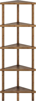HOOBRO Corner Shelf Stand, 5-Tier Bamboo Corner Bookshelf, Plant Display Shelf, Corner Bookcase, Multipurpose Shelving Unit for Small Space, Living Room, Easy Assembly, Mocha MA20CJ01