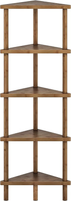 HOOBRO Corner Shelf Stand, 5-Tier Bamboo Corner Bookshelf, Plant Display Shelf, Corner Bookcase, Multipurpose Shelving Unit for Small Space, Living Room, Easy Assembly, Mocha MA20CJ01