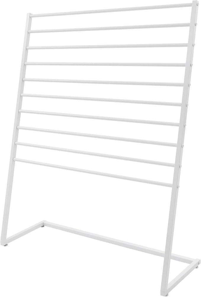 10 Tier Metal Scarf Organizer Holder, Freestanding Scarf Rack, Scarf Holder Organizer for Commercial Clothing Retail Store Towel Rack Ties Belt Pants Hanging (White, 47.24 * 15.75 * 57.09in)