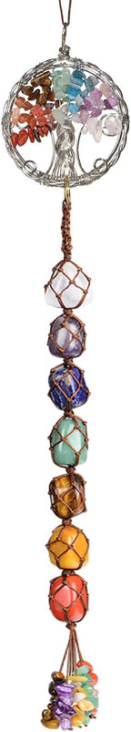 Handmade Crystal Window Car Hanging Ornaments 7 Chakra Home Decoration Feng Shui Ornament Yoga Meditation Car Decoration Tumbled Palm Stones (Style13)