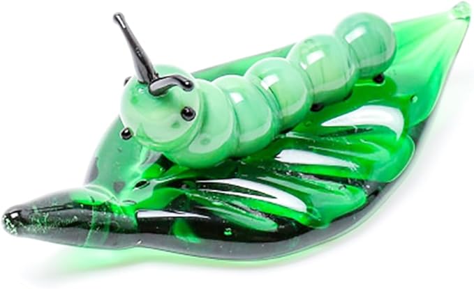 Tiny 2.16" Long Green Worm Figurine - Miniature Hand Blown Glass Bug Insect Colorful Crystal Animals Statue Decorative Collectible Figurines Décor Gifts