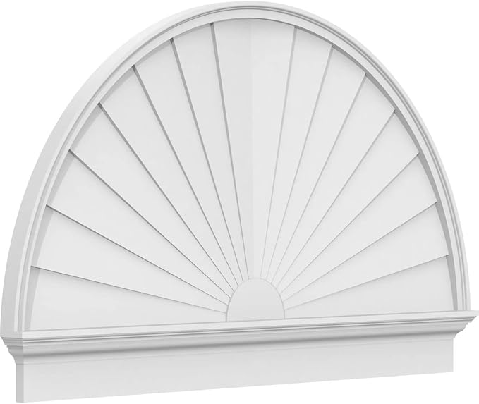 56"W x 34-3/4"H x 2-3/4"P Half Round Sunburst Architectural Grade PVC Combination Pediment
