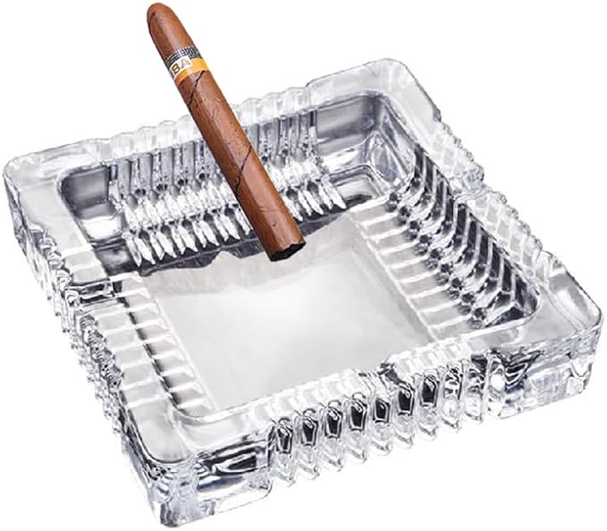 Handmade Glass Ashtray, Ashtray Ash Holder for Indoor or Outdoor Patio Desktop Office Smokers, Ash Tray for Tabletop Home Office Decor (Crystal, XL)