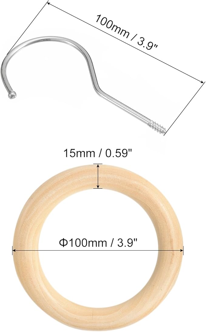 uxcell 4 Inch Scarf Ring Hanger, Scarf Organizer Holder Wooden Circle Rings Hanging Hook for Belt Tie Scarf, 10cm Length Hook (Silver)