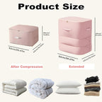 Ultra Space Saving Self Compression Organizer, 3-Layer Zipper Large Capacity Storage Bag, Thick Satin Fabric Heavy Duty Bags for Comforters Blankets Bedding Duvet (Pink, X-Large, 21x17x24in)
