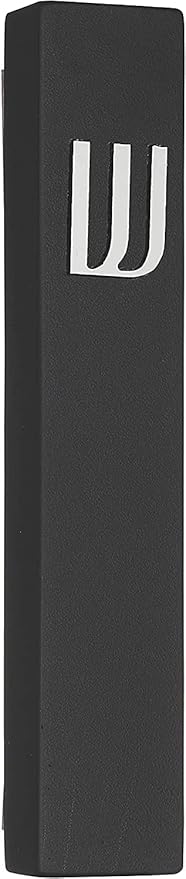 A&S Mezuzot Modern Concrete Mezuzah Case with Scroll, Easy Peel and Stick Mezuza (Black+ Silver Shin, 11 Inches)