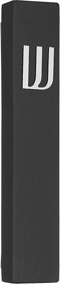 A&S Mezuzot Modern Concrete Mezuzah Case with Scroll, Easy Peel and Stick Mezuza (Black+ Silver Shin, 5 Inches)