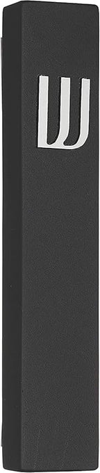 A&S Mezuzot Modern Concrete Mezuzah Case with Scroll, Easy Peel and Stick Mezuza (Black+ Silver Shin, 5 Inches)