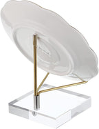 Hipiwe Clear Acrylic Display Stand Holder with Adjustable Metal Arms Display Easel Stands for Gemstones Fossils Minerals Agate Slabs Plates Crystals Saucers Collectibles, 3.1x3.1x4.5 inch