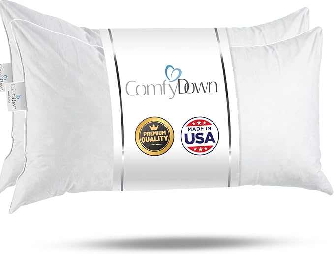 ComfyDown Set of 2 14x22 Decorative Throw Pillow Insert, Down and Feathers Fill, 100% Cotton Cover 233 Thread Count, Rectangle Pillow Insert - Made in USA
