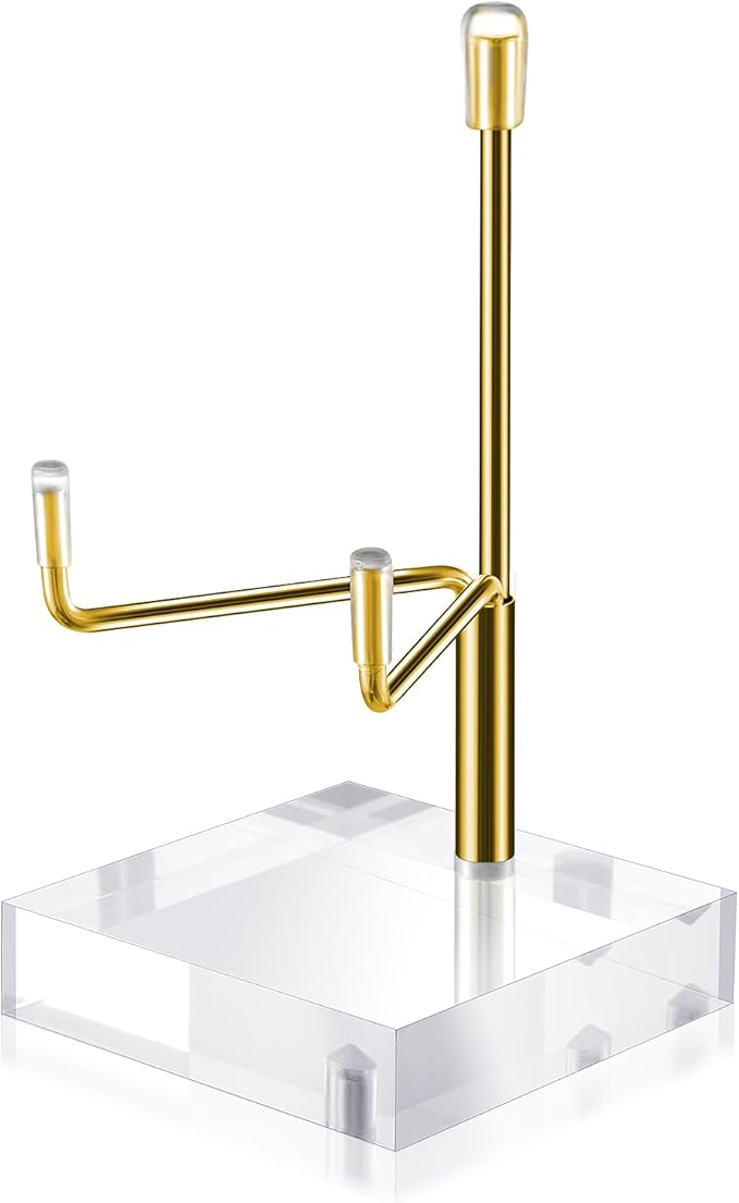 Sibba Adjustable Metal Arms Acrylic Display Stand with Gold Base Small Photo Easel Holder for Pictures, Books, Coral, Geodes, Rocks, Home Décor Accents