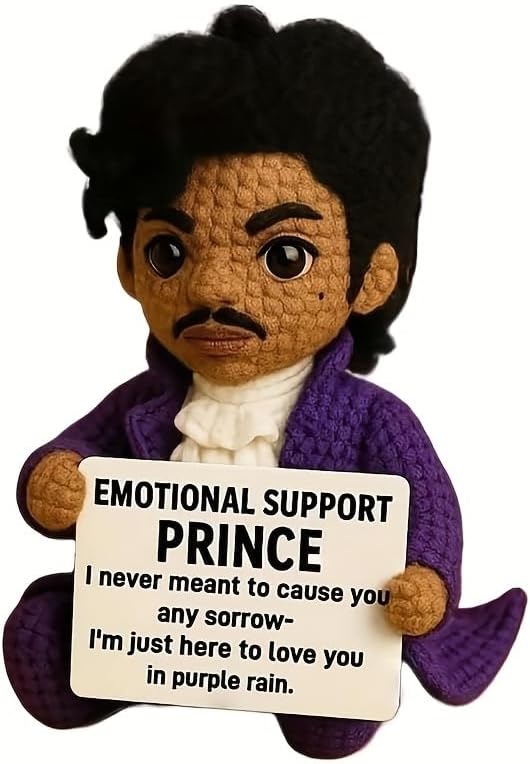 Handmade Crochet Prince Doll, Emotional Support Prince for Music Lovers, Positive Affirmation Desk Companion, Unique Commemorative Gift for Adults (Style B)