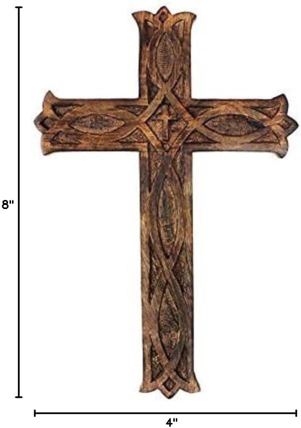 Wooden Cross 10 Inches Handmade Catholic Crucifix Wood Wall Cross Christians Spiritual Hanging Ornament Church Wall Decor For Home Office Living Room Long Hand Carved Ideal Christmas Gift for Women