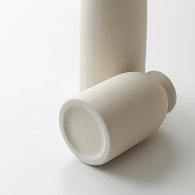 Ceramic Vase Set-3, 10.3 Inch Tall Flower Vases for Decor, Modern Boho Farmhouse Style, Decorative Vases for Pampas Grass & Dried Flowers, Distressed Finish (L Beige)