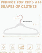 Smartor Kids Velvet Hangers 100 Pack, 14'' Inch Premium Non Slip Kids Felt Hangers for Closet, Space Saving Toddler Clothes Hanger for Youth's Childrens' Clothes (Rose Gold Hook)- White