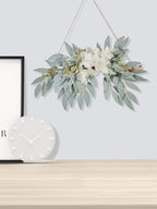 Artificial Hydrangea Swag,Handmade Floral Swag Garland Wall Decor with White Hydrangea Flowers and Willow Leaves Decorative Log Branch Hanging Hoop for Wall Window Bohemian,11.8