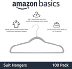 Amazon Basics Slim Velvet Non-Slip Space Saving Suit Clothes Hangers for Closet Organization, Gray/Silver, 100-Pack