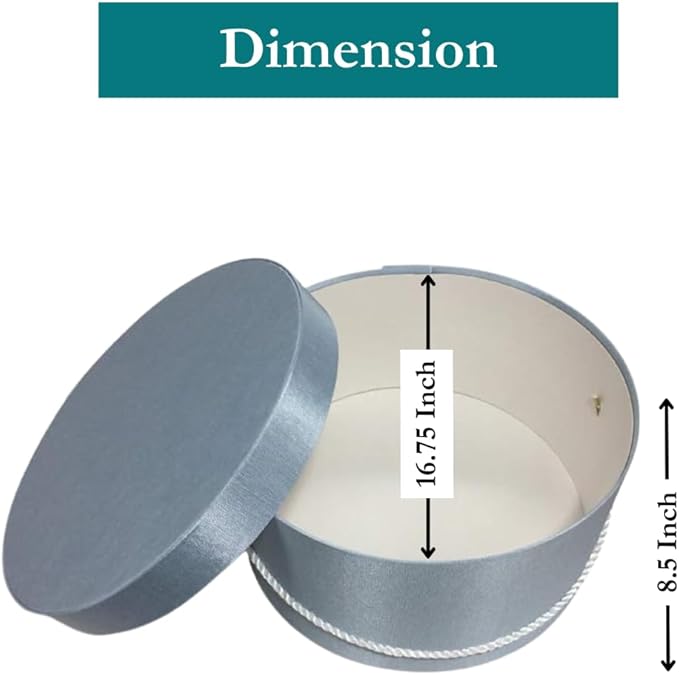Sarah's Hat Boxes Classic Light Blue Hat Box – 16.75" x 8.5" (Dia. x Ht.) Handmade in USA – Odorless Non-Toxic Adhesive, Cording Handle – Premium Storage for Hats & Accessories