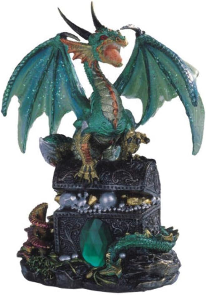 StealStreet Ss-G-71353 Dragon Standing On Treasure Chest Collectible Figurine Statue, Green