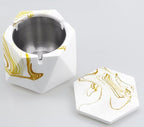 FREELOVE Concrete Ashtray with Lid & Stainless Steel Ashtrays for Cigarettes, Cement Ash Tray Smoking Holder Indoor Smokeless Outdoor Windproof Patio Home Office Cool Decor(Gold Marble, Large)