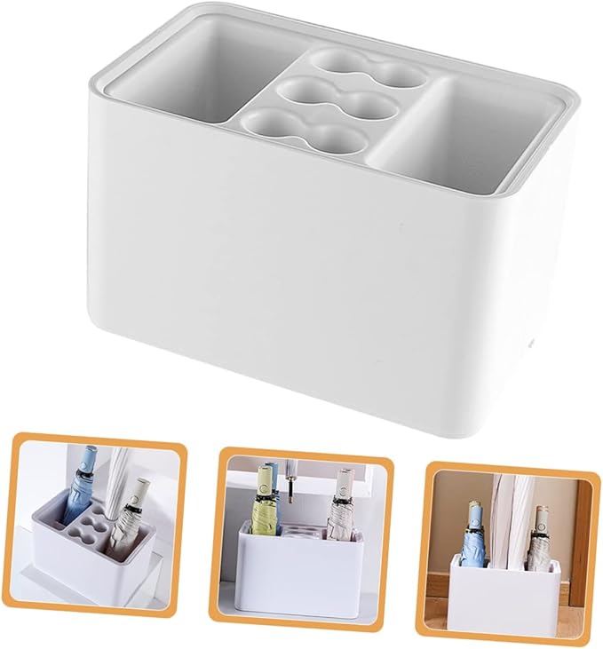 Indoor Umbrella Stand with Removable Drip Tray Compact Storage Rack for Entryway for Home Office and Hotel Use Holds and Folding Umbrellas Pearl White