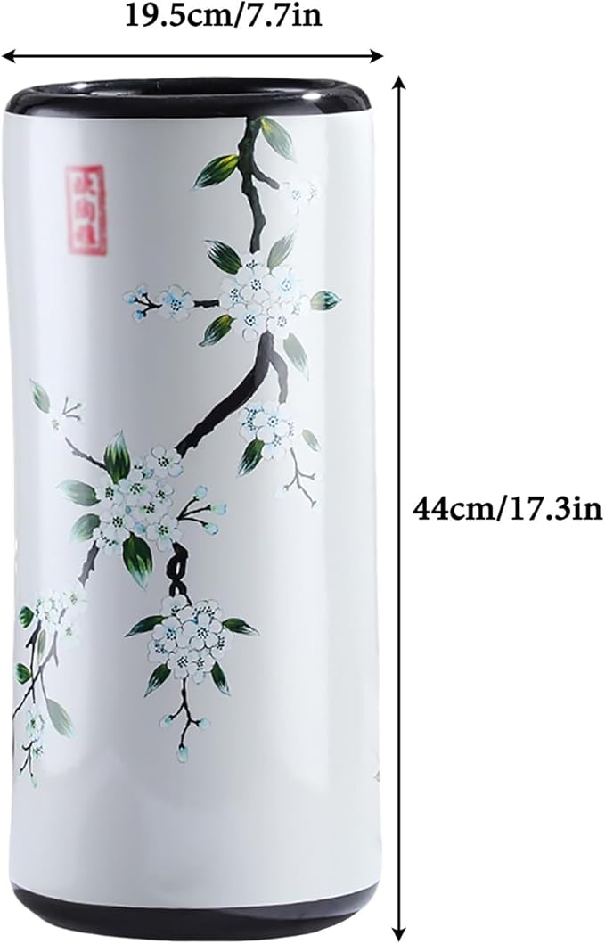 Ceramic Umbrella Stand Living Room Floor-Standing Freestanding Cane Chinese Umbrella Stand Multifunctional Painted Porcelain Vintage Ceramics Flower Vases for Home Office Entrance Indoor(D)