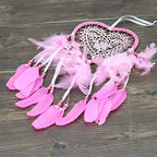 Skreened Christmas Lights，Fashion Handmade LED Light Dream Catcher with Feather Love Heart Dream Catcher Night Light Home Bedside Wall Hanging Home Party Wedding Decoration Gift (Pink)