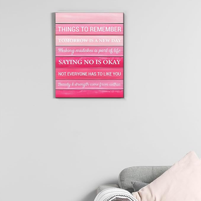Inspirational Pink Wall Art Decor, Preppy Motivational Room Sign, Pink Positive Canvas Posters Art Work for Home Office Bedroom Living Room Kitchen Bathroom (11.5 X 15 Inches, Framed)