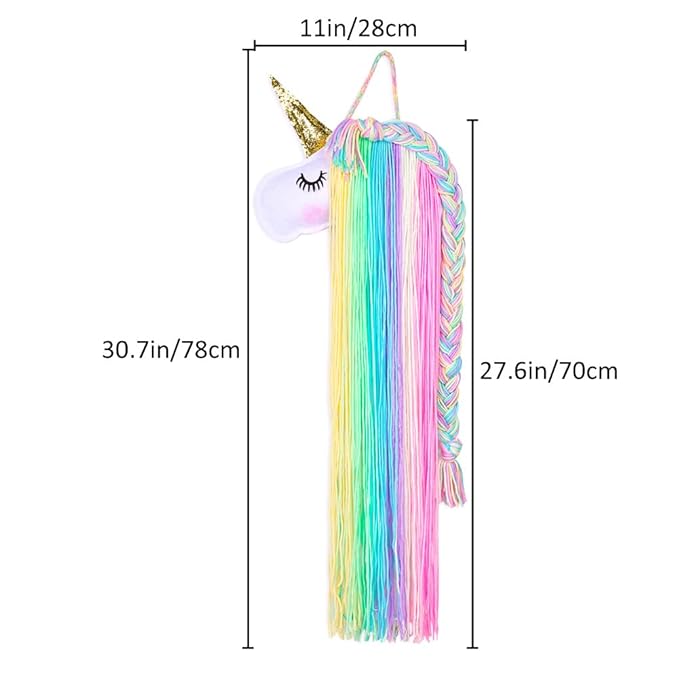 Basumee Unicorn Hair Bow Holder for Girls Wall Hanging Decor and Baby Hair Clip Hanger Organizer, Rainbow