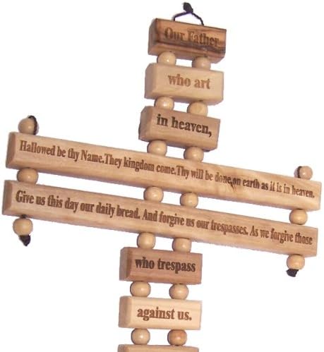Holy Land Market Olive wood Cross from Bethlehem with a Certificate and Lord prayer card (Cross, 18 Inches)