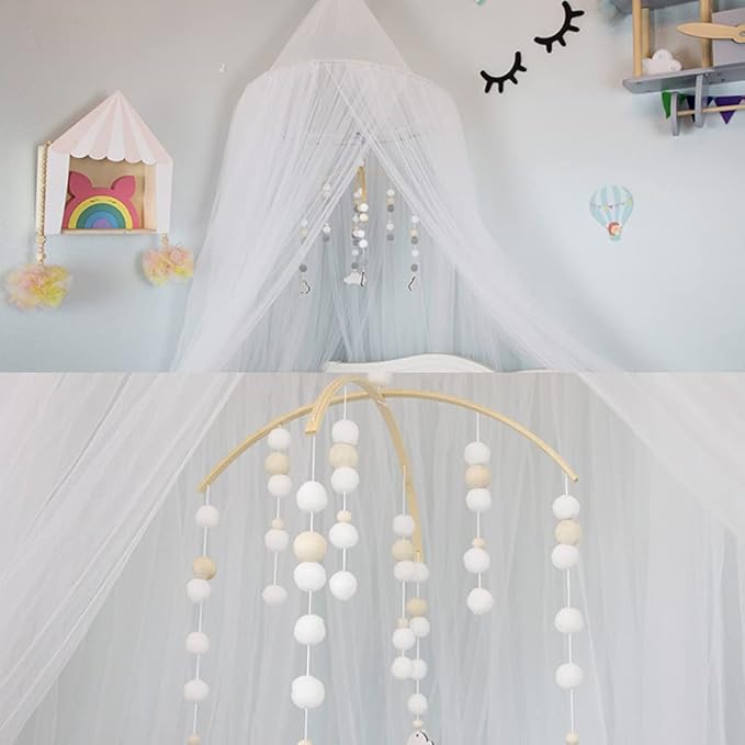 WAYUTO Neutral Handmade Felt Ball Ceiling Mobile - White Cloud
