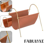 Fabulaxe 12-in Gold-Tone Metal Frame with Brown Leatherette Sling Magazine Holder for Living Rooms, Home Offices, and Waiting Areas - for Office Desk Accessories, Organizing Magazines and Newspapers