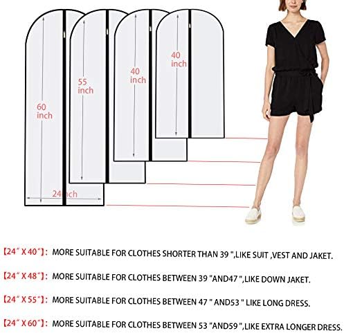 Hanging Garment Bag Breathable Clothes Covers with Zip (Set of 12) Covers Bags Dress Bag Covers Garment Bags Mens Dust Cover for Wardrobe Storage and Travel (Black, 24'' x 60'')