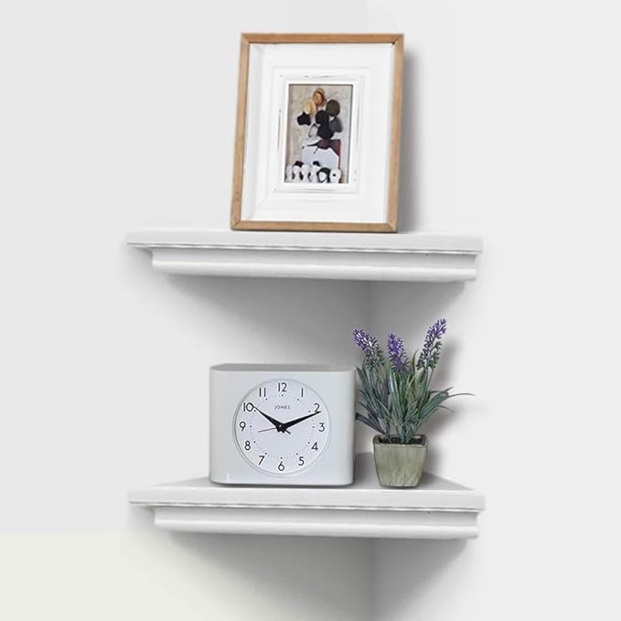 AHDECOR White Corner Shelves, Stylish Wall Mounted Corner Shelf for Space-Saving Storage in Living Room, Bedroom, and Office, Set of 2