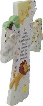 God Created Everything 7 inch Resin Stone Decorative Hanging Wall Cross