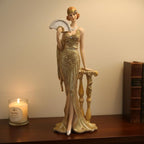 Comfy Hour 13" Glamour Elegance Victorian Art Figurine, Camille Lady with Fan Statue, Roaring 20s Art Deco Style Home Decor Accent, Polyresin Artisan Crafted Sculpture, 1 Unit (Gold)