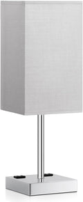 Touch Bedside Table Lamp For Nightstand - 3-Way Dimmable Night Lamp with USB A + Type C Charging Ports and two AC Outlets, Small Desk Light with E26 LED Bulb for Bedroom Living Room, GREY PLUS