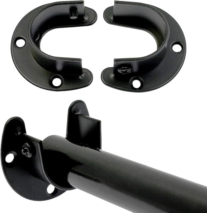 4PCS Stainless Steel Closet Rod Bracket, 1-1/3 Inch Diameter, Heavy Duty, U Shaped End Supports, Black