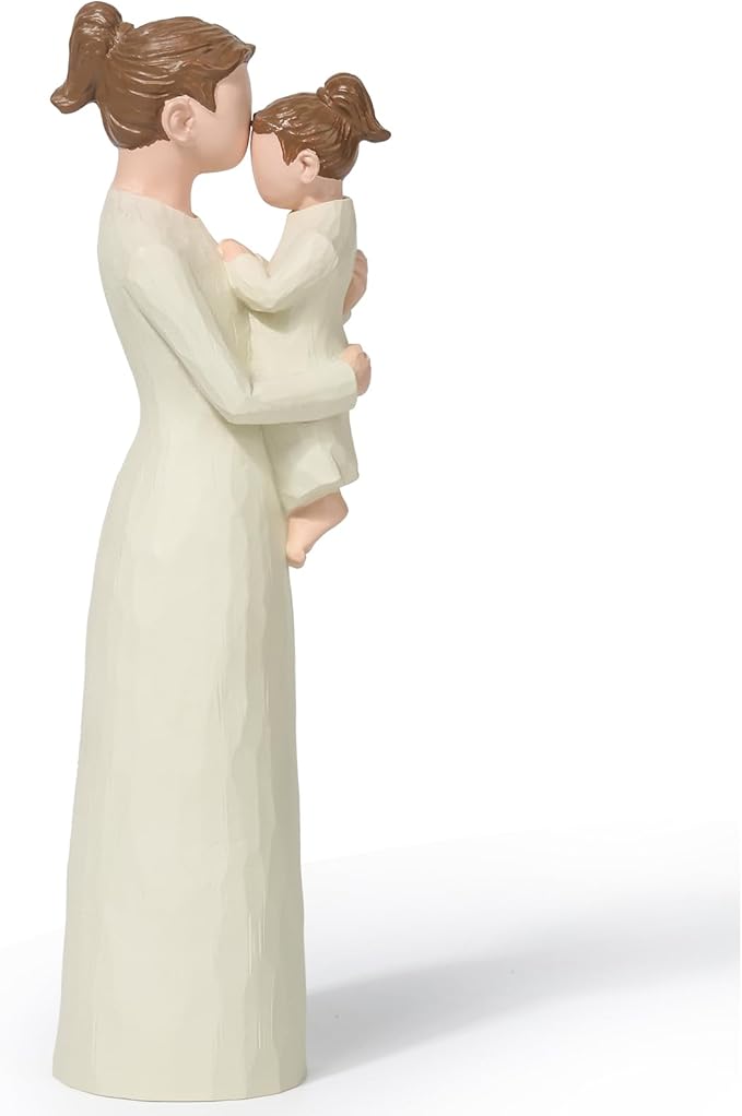 Hand-Painted Mother and Daughter Figurines, Mom Hugging Child Statue, Sentimental Family Sculpture, Ideal Gift for Mom from Daughter, Mother’s Day, Birthday, Christmas Home Decor