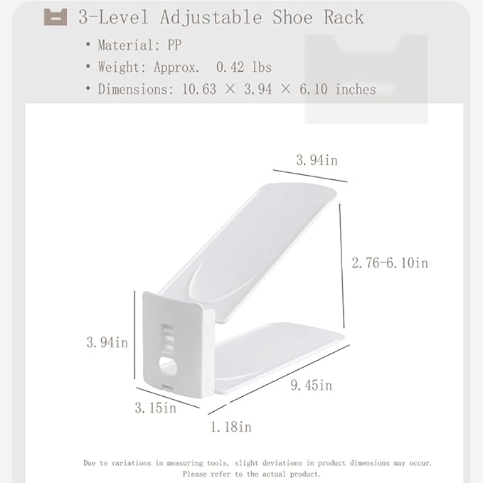 Shoe Slots Organizer 10 Pack - Shoe Stackers, Space Savers 50%, 3 Levels Adjustable, Double Layer Holders for Closet, Space Saver for Entryway,White