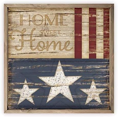 Home Sweet Home Patriotic Rustic Framed Wood Farmhouse Wall Sign 12x12 (Frame Included)