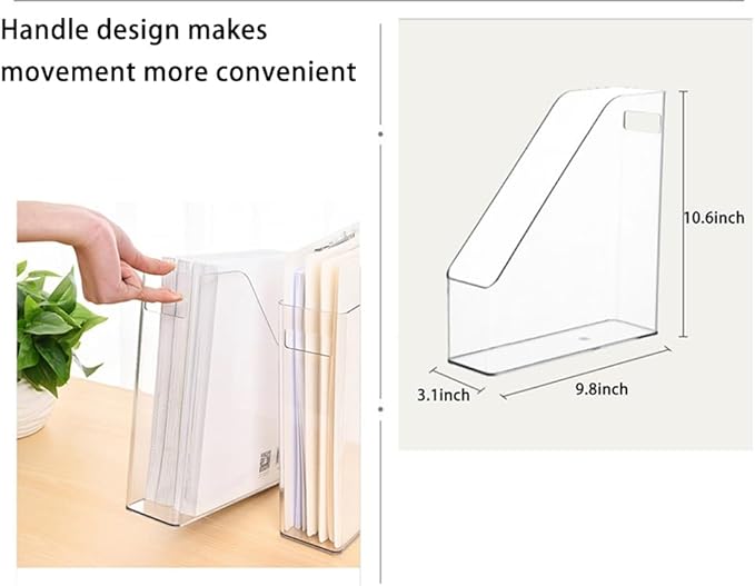 Acrylic Magazine Holder, 2PCS File Magazine & Book Storage Rack for Office Desk, Clear Book Organizer with 3pcs Silicone Automatic Bookmarks (2)