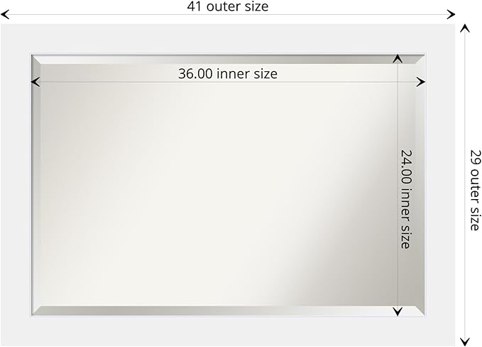 Amanti Art White Wall Mirror 29x41 Corvino White Rectangle Bathroom Mirror for Wall Decor Living Room, Large Modern Wood Frame, Hangs Horizonally and Vertically, Bathroom Decor, Beveled Edge