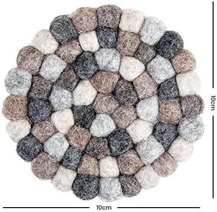 Round Felt Ball Coasters - 100% Merino Wool Table Coasters - Felt Coaster Pads, Absorbent Trivet for Drinks - Heat Resistant, Thick & Durable Hand Felted - Woolygon - Multicolor Set of 5 (Pebbles)