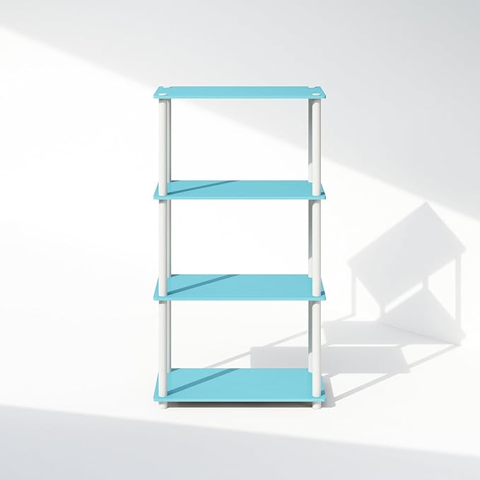 Furinno Turn-N-Tube Book Shelf, 4-Tier Bookshelf, Bookcase with Multipurpose Compact Display Rack, 11.6 x 23.6 x 43.2, for Living Room, Bedroom, Home Office, Light Blue/White