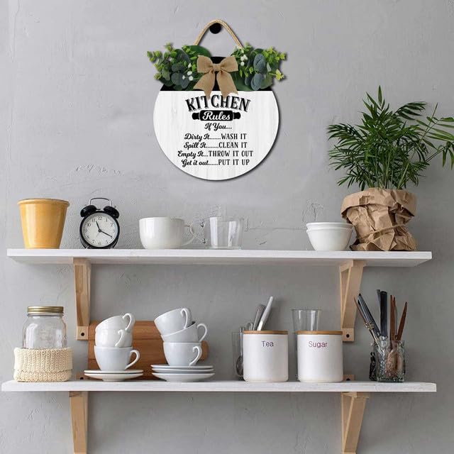 Kitchen Wall Art Decor,Kitchen Rules Rustic Round Wooden Sign,For Home, Office, Store Or Restaurant