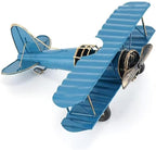 Jinglong Vintage Biplane Model Ornament Creative Metal Crafts Home Study Desktop Decoration Gift (Blue)
