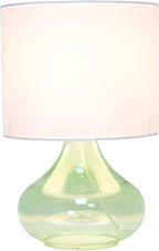 Simple Designs LT2063-GRW Glass Raindrop Table Lamp with Fabric Shade, Green with White Shade