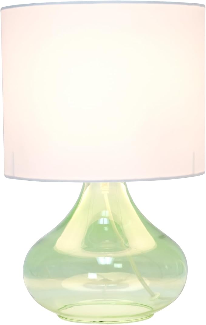 Simple Designs LT2063-GRW Glass Raindrop Table Lamp with Fabric Shade, Green with White Shade